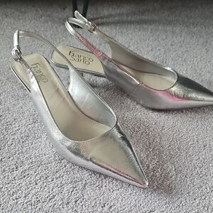 Franco Sarto Metallic Silver Pointed Heels Sling Back 81/2W